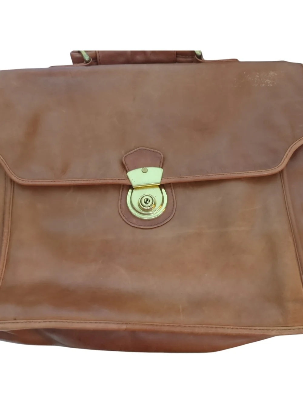 Tanner West Vintage Cognac Leather Briefcase Shoulder Strap Satchel Flap Over